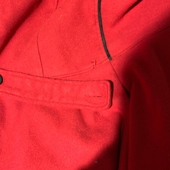 #306 Hell Bunny Red Pea Coat with Black Fur Trim goth/punk perfect for Holidays - Picture 7 of 9